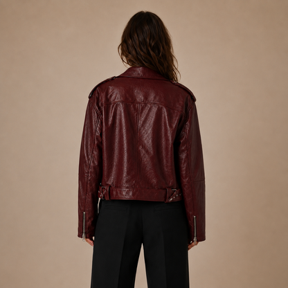 Oversized Leder-Bikerjacke mit Schnallengürtel