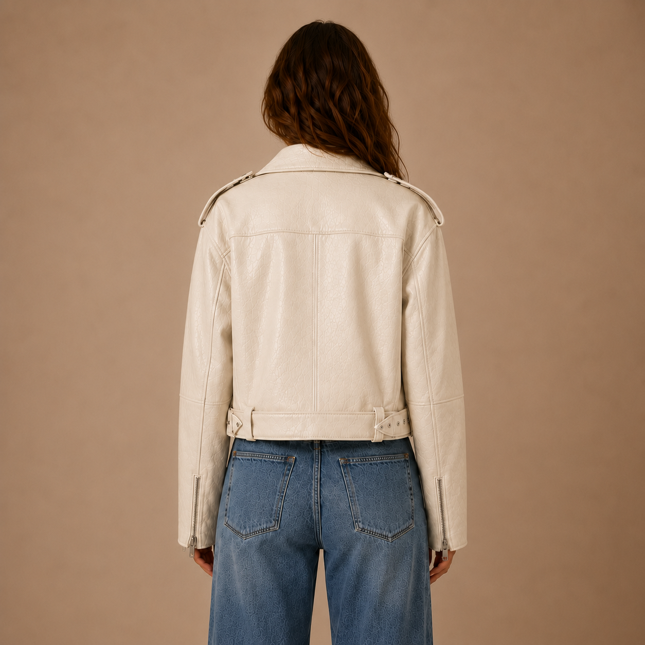 Oversized Leder-Bikerjacke mit Schnallengürtel